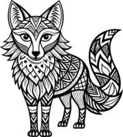 Tribal Fox Coloring Page with Boho Style Patterns vector