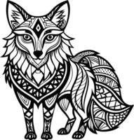 Fox Coloring Page with Ethnic Boho Patterns vector