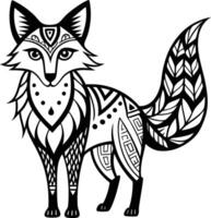 Bohemian Fox Outline Coloring Sheet for Adults vector