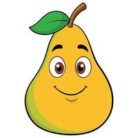 Cartoon pear with green leaf vector