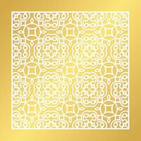 Square ornamental geometric panel with intricate cut-out design on a gold gradient background vector
