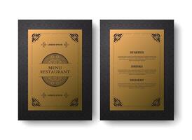 elegant menu design template for a restaurant, featuring a gold and black color scheme with ornamental design element vector