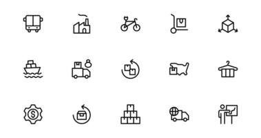 Professional Transport and Logistics Icons collection. This Set Includes Vehicles, Delivery, and Supply Chain Symbols for Efficient Projects. vector