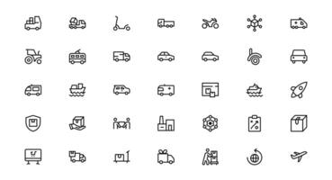 Professional Transport and Logistics Icon collection. This Set Includes Vehicles, Delivery, and Supply Chain Symbols for Efficient Projects. vector