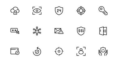 Modern Security Icon set for Professional Designs. Featuring Essential Protection, Lock, and Shield Symbols to Strengthen Your Projects. vector