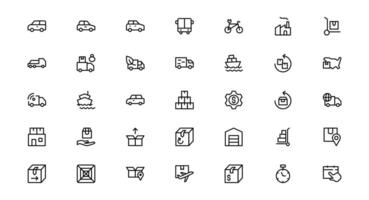 Professional Transport and Logistics Icons package. This Set Includes Vehicles, Delivery, and Supply Chain Symbols for Efficient Projects. vector