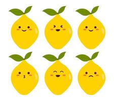Cute yellow lemon character. Set mascot lemon with different face expression. Cartoon illustraion vector