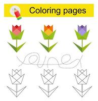 Game for kids. Go through the maze and color a cartoon flower according to the pattern. vector