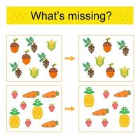 Fun puzzle game whats missing corn, pine cone, vector