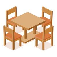 Modern table and four chairs on white background. vector