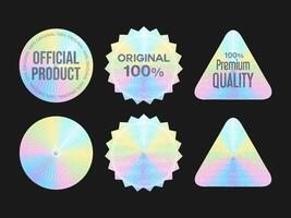 Hologram stickers or labels with holographic texture original product and premium quality isolated on white background vector
