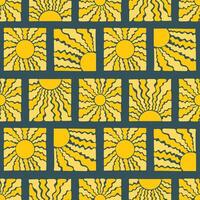 Seamless pattern with groovy retro abstract suns. Organic doodle shapes in trendy naive hippie 60s 70s style. Great for textile, fabric, wallpaper, wrapping, scrapbook and packaging vector