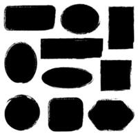 Brush painted frames, different stamp shapes set. Hand drawn grunge textured geometric elements, square, rectangle, oval and circle text borders. vector