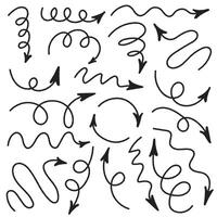 Charcoal arrows icons set. Collection of chalk drawn doodle arrows in different directions. Sketch pencil texture line scribble arrows collection. Scribbles and scrawls. vector