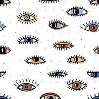 Seamless pattern with ink drawn eyes. Colorful human parts of faces elements. Modern Art design, great for textile, fabric, wallpaper, wrapping, scrapbook and packaging vector