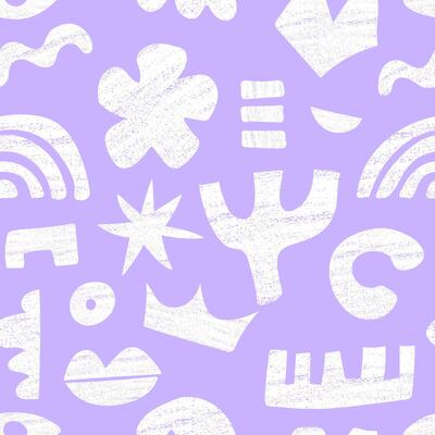 Seamless pattern with chalk drawn various shapes. Abstract background with funky geometric objects in a naive style. Great for textile, fabric, wallpaper, wrapping, scrapbook and packaging