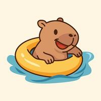 Capybara Floating on Swim Ring in the Pool vector