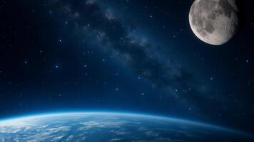 The moon and earth are seen in space video
