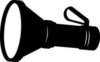 Black Silhouette of Flashlight with Handle and Wide Beam, Isolated on White vector