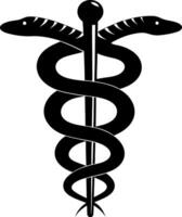 Black Symbol Caduceus with Two Snakes Coiled Around Staff with Sphere on Top vector