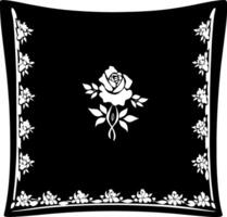 Black and White Floral Pattern Square Design with Rose Border Element Inverted vector
