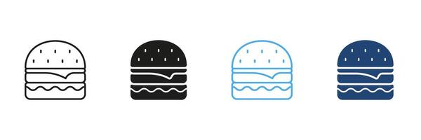 Fast Food Burger Line and Solid Icon Set. Cheeseburger and Sandwich Symbol Collection. Isolated Illustration vector