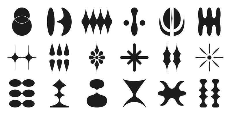 Abstract Geometric Shapes Solid Icon Set. Modern Design Elements And Decorative Patterns Silhouette Symbol Collection. Creative And Artistic Illustration. Isolated Illustration
