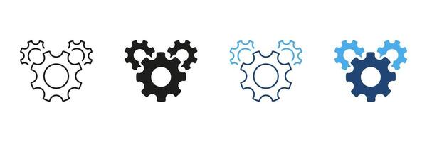 Three Interlocking Gears Icon Set. Mechanical Engineering, Process Optimization, And Industrial Automation Symbol Collection. Represents Teamwork, Efficiency. Isolated Illustration vector