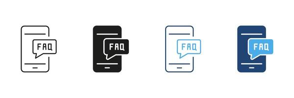 Mobile Faq Speech Bubble Icon Set. Customer Support, Information Access, And Help Center Outline And Silhouette Symbol Collection. Digital Assistance And User Guidance. Isolated Illustration vector