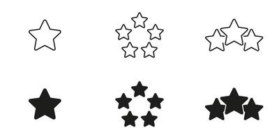 Star Rating Line And Solid Icon Set. Quality Evaluation, Feedback, And Review Outline And Silhouette Symbol Collection. Customer Satisfaction And Rating System. Isolated Illustration vector