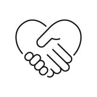 Heart Shaped Handshake Line Icon. Partnership, Trust, And Collaboration Symbol. Business Agreement And Relationship Building. Editable Stroke. Isolated Illustration vector