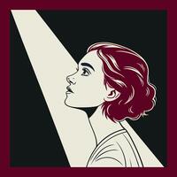 A woman with red hair and a red background vector