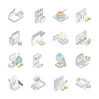 Trendy Set of Business Data Isometric Icons vector