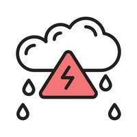 icon of a storm cloud with rain and a lightning warning triangle vector