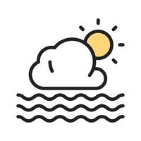 A sun peeking through clouds, representing partly cloudy weather design. vector