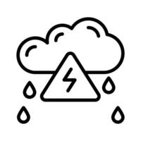 icon of a storm cloud with rain and a lightning warning triangle,. vector