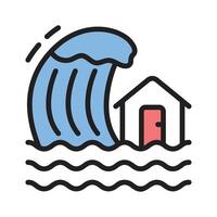A large wave crashing into a house, representing tsunami or flooding vector
