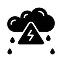 icon of a storm cloud with rain and a lightning warning triangle,.. vector