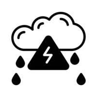 icon of a storm cloud with rain and a lightning warning triangle,..,, vector