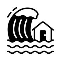 A large wave crashing into a house, representing tsunami or flooding,..,, vector