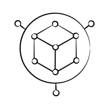 A hand drawn icon depicting 3d cube with nodes vector