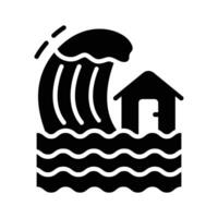 A large wave crashing into a house, representing tsunami or flooding,.. vector