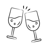 A modern doodle style icon of wine glasses cheers vector