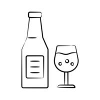 An editable doodle style icon of of wine bottle and glass vector