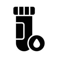 A glyph style icon showing blood sample vial with a drop vector