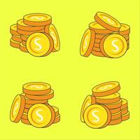 Cartoon Gold Coins Stack Set, Colorful set of four cartoon style illustrations featuring stacks vector