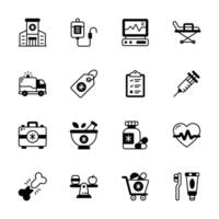 Check our our handy set of medical and lab testing glyph icons vector