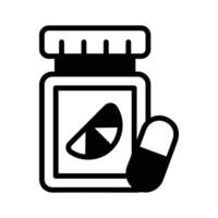 Get this trendy glyph style icon showing vitamin tablets jar. vector