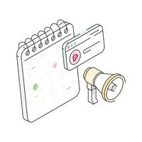 A sleek isometric outline icon showing marketing schedule vector
