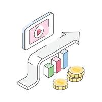 A modern isometric icon showing paid content strategy vector
